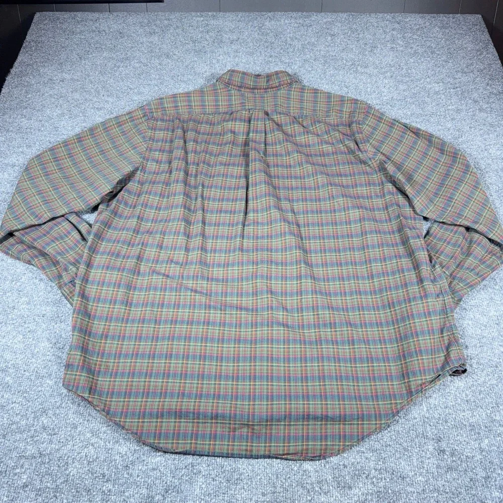 Polo Ralph Lauren Mens Green Plaid Button Down Shirt Cotton Long Sleeve XL